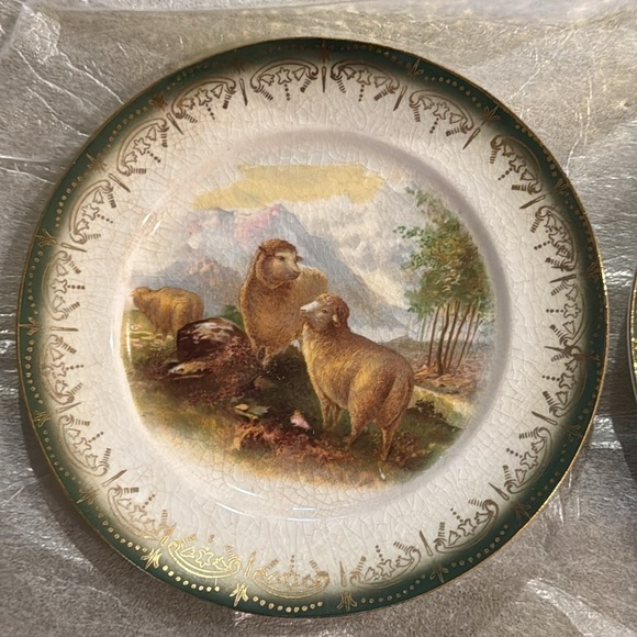 FRENCH SAXON CHINA French Saxon Sheep Saucer Plates Set Of 3 Vintage 22k Gold - Picture 5 of 12